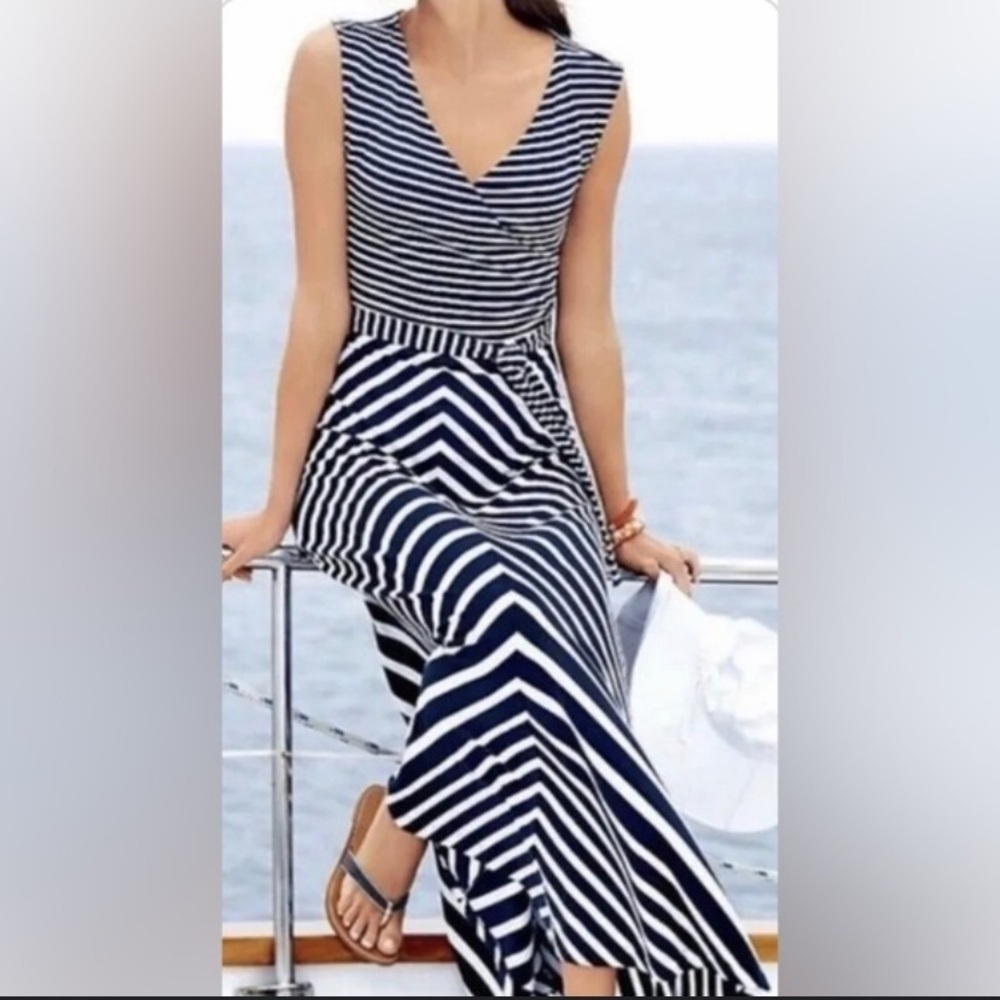 Talbots diagonal mixed stripe stretch jersey maxi Dress 47559